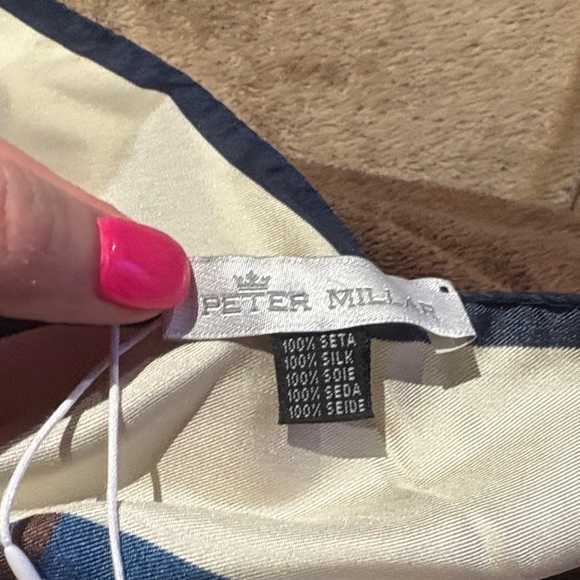 Peter Millar Bird Cage Print Scarf in Cream and Blue - Picture 3 of 4